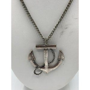 Anchor Nautical Ocean Sailing silver tone pendant chain necklace